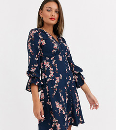 Чайное платье на пуговицах с цветочным принтом Vero Moda Petite-Темно-синий