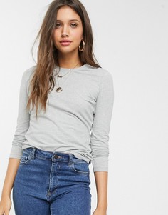 Серый меланжевый лонгслив с круглым вырезом ASOS DESIGN