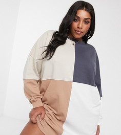Свободное платье-свитшот в стиле колор блок Missguided Plus-Бежевый