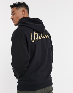 Oversized-худи с золотистым принтом на спине ASOS DESIGN-Черный