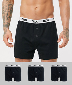 Набор из 3 черных трикотажных боксеров с фирменным поясом ASOS DESIGN-Черный