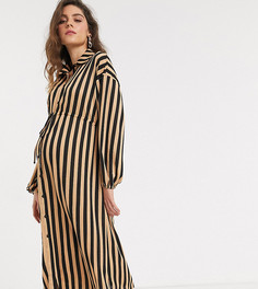 Светло-коричневое платье-рубашка в черную полоску ASOS DESIGN Maternity-Мульти