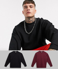 2 oversize-свитшота черного/бордового цвета ASOS DESIGN-Мульти