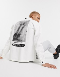 Белая рубашка с принтом на спине Bershka-Белый