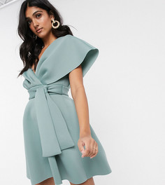 Короткое приталенное платье со спущенными плечами и поясом ASOS DESIGN Tall-Синий