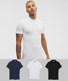 3 белых обтягивающих поло ASOS DESIGN - НАБОР СО СКИДКОЙ-Мульти