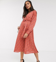 Красное платье миди с запахом и цветочным принтом ASOS DESIGN Maternity-Мульти