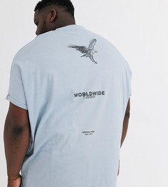 Oversized-футболка из органического хлопка с отворотами на рукавах и принтом ASOS DESIGN Plus-Синий
