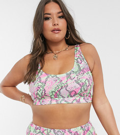 Короткий бикини-топ со змеиным принтом от комплекта ASOS DESIGN Curve-Мульти