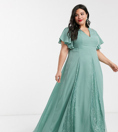 Платье макси с кружевными вставками ASOS DESIGN Curve-Зеленый