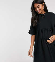 Черное свободное платье с рукавами-оборками ASOS DESIGN Maternity-Черный