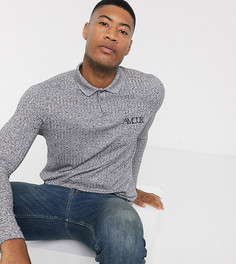 Футболка-поло в рубчик с длинными рукавами и вышивкой ASOS DESIGN Tall-Серый
