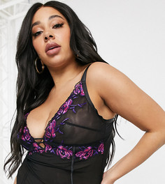 Боди из мягкой ткани с цветочной вышивкой ASOS DESIGN Curve-Мульти
