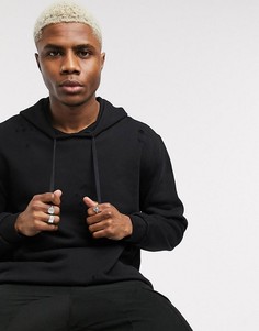 Oversized-худи черного цвета с рваной отделкой ASOS DESIGN-Черный