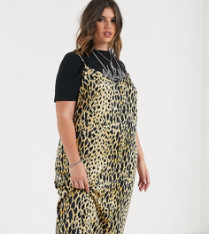 Платье-комбинация миди с леопардовым принтом ASOS DESIGN Curve-Мульти