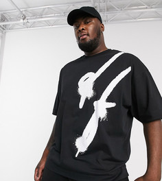 Длинная oversized‑футболка с логотипом в стиле граффити ASOS DESIGN Plus-Черный