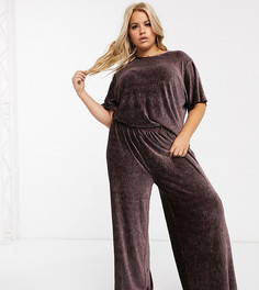 Плиссированные бархатные брюки и футболка для дома ASOS DESIGN Curve-Красный