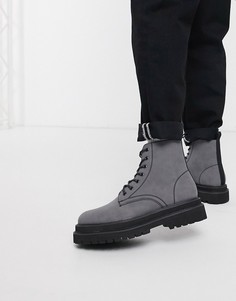 Серые ботинки из искусственной кожи на шнуровке ASOS DESIGN-Серый
