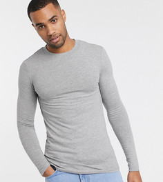 Серый обтягивающий лонгслив с круглым вырезом ASOS DESIGN Tall