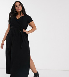 Черное платье макси с запахом и поясом ASOS DESIGN Curve-Черный