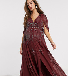 Платье макси с пайетками и цветами из бусин ASOS DESIGN Maternity-Красный