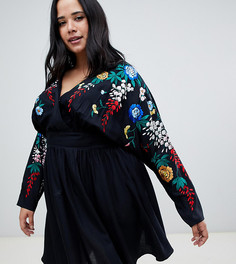 Свободное платье мини с вышивкой ASOS DESIGN Curve-Черный