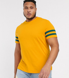 Желтая футболка из органического хлопка с полосками на рукавах ASOS DESIGN Plus-Желтый