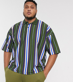 Oversize-поло из органического хлопка в вертикальную полоску ASOS DESIGN Plus-Мульти