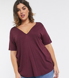 Oversized-футболка винного цвета с V-образным вырезом на груди и спине ASOS DESIGN Curve-Красный
