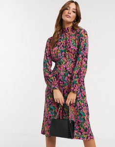 Платье миди с высоким воротником и цветочным принтом Closet London-Мульти