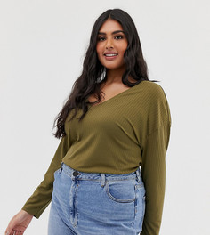 Oversize-туника цвета хаки с V-образным вырезом ASOS DESIGN Curve-Зеленый