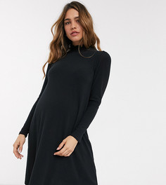Черное платье миди в рубчик с высоким воротником New Look Maternity-Черный