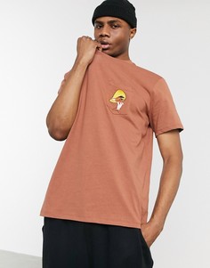 Коричневая футболка с вышивкой Bershka Looney Tunes-Коричневый