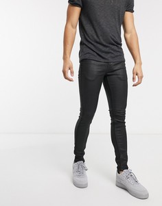 Черные обтягивающие джинсы с покрытием Topman-Черный