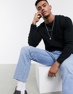Черный джемпер с круглым вырезом Bershka