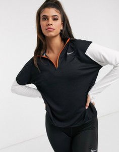 Черный топ с молнией до груди Nike Running