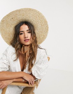 Плоская соломенная шляпа с широкими полями ASOS DESIGN-Коричневый