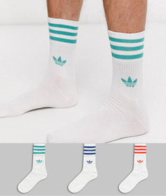 Набор из 3 пар белых носков с разноцветными полосками adidas Originals-Синий
