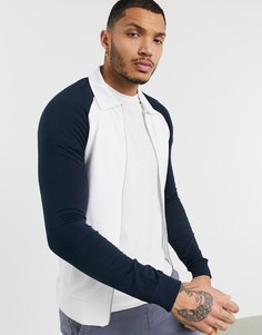Черно-белая обтягивающая куртка Харрингтон с рукавами реглан ASOS DESIGN-Белый