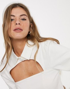Джинсовый кроп-топ от комплекта с широким воротником ASOS DESIGN-Белый