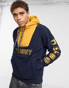 Сине-желтый худи на молнии с логотипом Tommy Jeans-Темно-синий