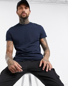 Темно-синяя футболка с круглым вырезом и отворотами на рукавах ASOS DESIGN-Темно-синий