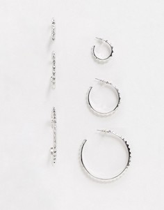 Набор из 3 пар серебристых серег ASOS DESIGN-Серебряный