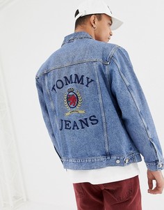 Джинсовая выбеленная куртка с большой вышивкой на спине Tommy Jeans 6.0 limited capsule-Синий