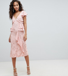 Чайное платье миди из жаккарда с оборками ASOS DESIGN Tall-Розовый