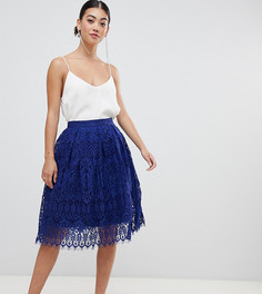 Кружевная юбка миди для выпускного ASOS DESIGN Petite-Темно-синий