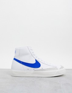 Белые кроссовки с синими вставками Nike Blazer Mid 77-Белый