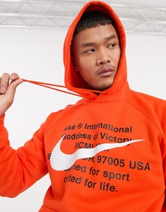 Худи оранжевого цвета с логотипом-галочкой Nike-Оранжевый