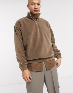 Коричневый флисовый oversized свитшот на молнии ASOS DESIGN