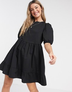 Черное свободное платье мини из поплина New Look-Черный